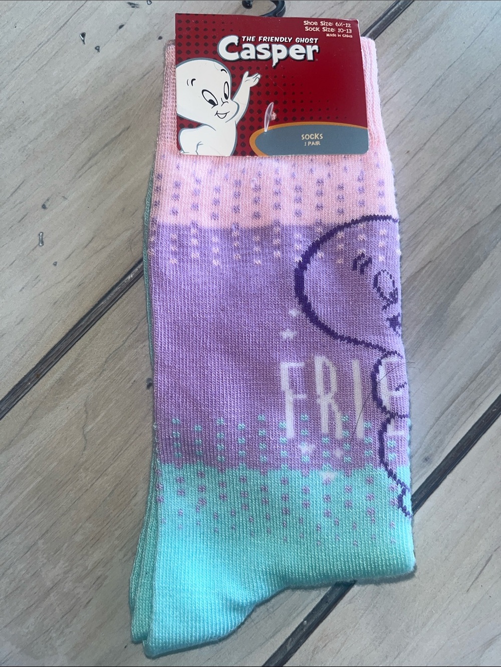 Gradient Casper the Friendly Ghost Crew Socks in Pink, Lavender & Mint